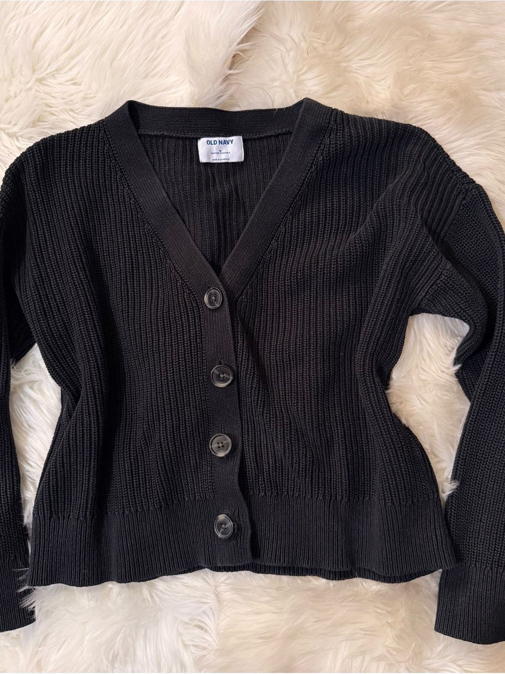 Old Navy Black Ribbed Button-Front Cardigan